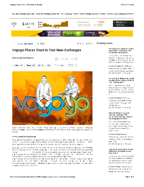 Vogogo Places Trust In Two New Exchanges