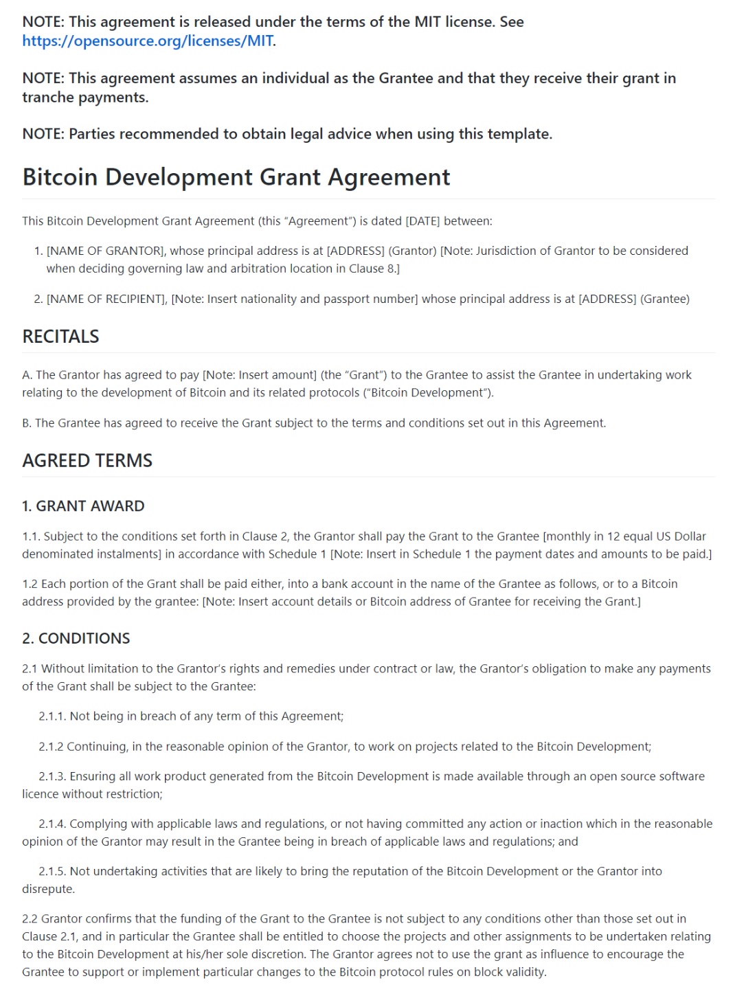 bitcoin grant