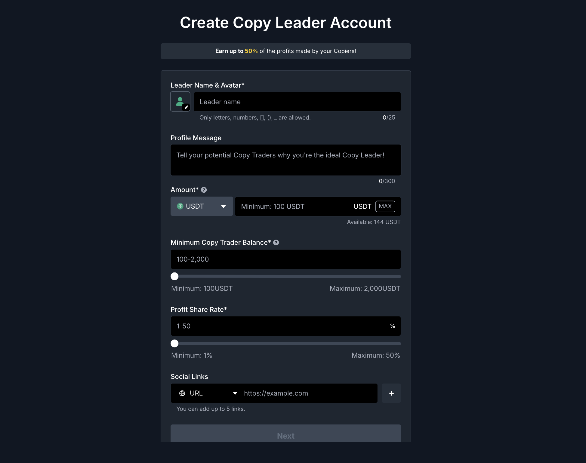 Copy Leader Profile Setup